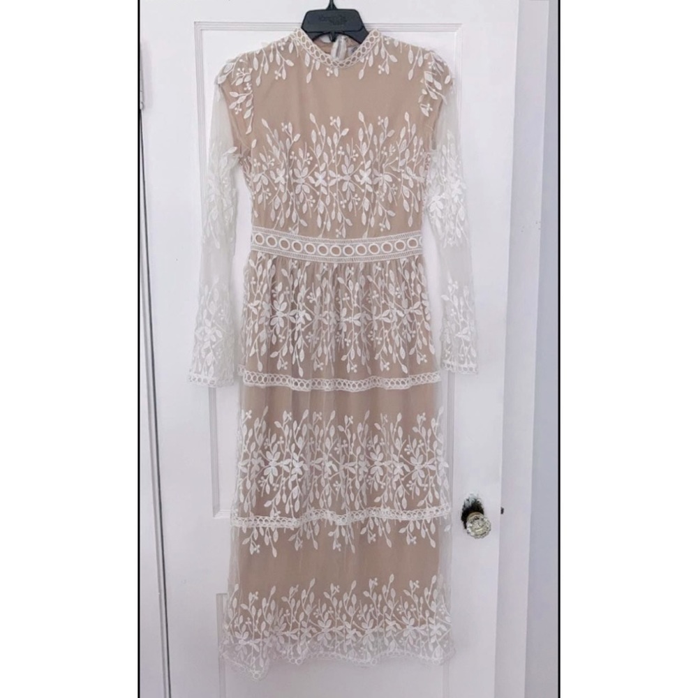 Ivory lace boho midi dress